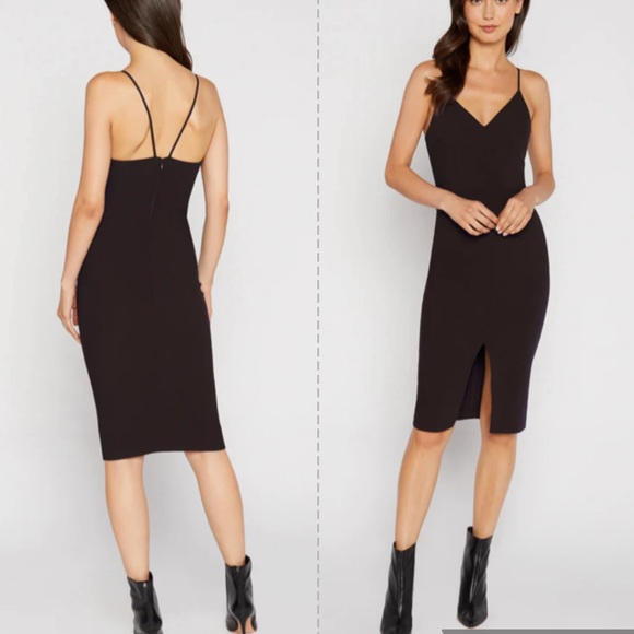 Likely BROOKLYN DRESS black midi size 0 bodycon zipper front slit - Picture 1 of 8